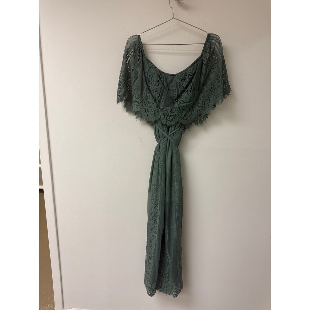 Balticborn Green Lace Layered Embroidered Off-Shoulder Dress Women's